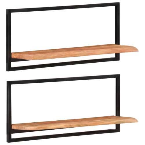 Zidne police 2 kom 80 x 25 x 35 cm masivni bagrem i čelik  - 80 x 25 x 35 cm 2 1 Cijena