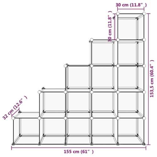 Kockasti organizator za pohranu s 15 kocki crni PP - Crna 155 x 32 x 153.5 cm 1 Cijena