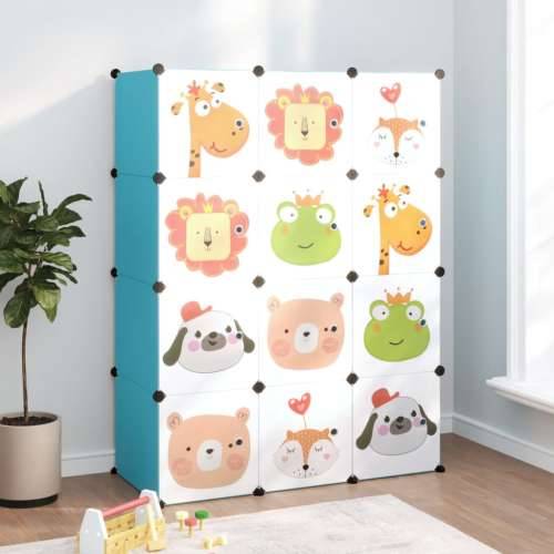 Dječji kockasti ormarić za pohranu s 12 kocki plavi od PP-a - Plava 110 x 46.5 x 144 cm 1 Cijena