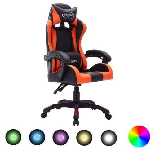 Igraća stolica s RGB LED svjetlima narančasto-crna umjetna koža - Narančasta i crna 1 Bez naslona za noge Cijena