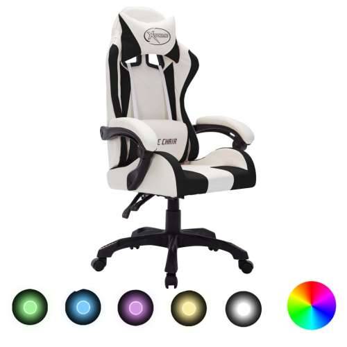 Igraća stolica s RGB LED svjetlima bijelo-crna od umjetne kože - Bijela 1 Bez naslona za noge Cijena