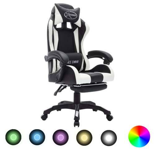 Igraća stolica s RGB LED svjetlima bijelo-crna od umjetne kože - Bijela i crna 1 Sa naslonom za noge Cijena