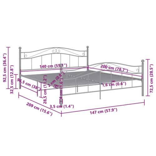 Okvir za krevet bez madraca sivi metalni 140 x 200 cm - Siva 140 x 200 cm Cijena