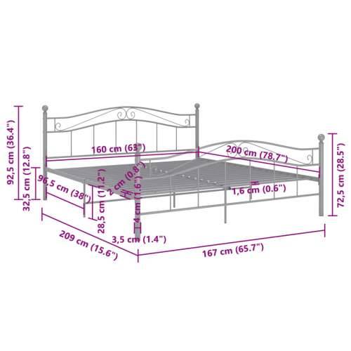Okvir za krevet sivi metalni 160 x 200 cm - Siva 160 x 200 cm Cijena