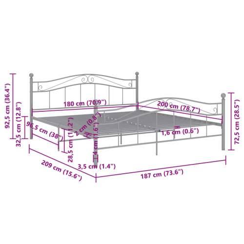 Okvir za krevet sivi metalni 180 x 200 cm - Siva 180 x 200 cm Cijena