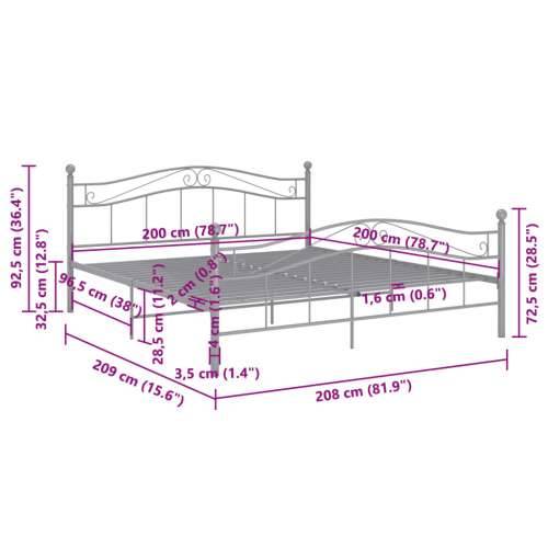 Okvir za krevet sivi metalni 200 x 200 cm - Siva 200 x 200 cm Cijena