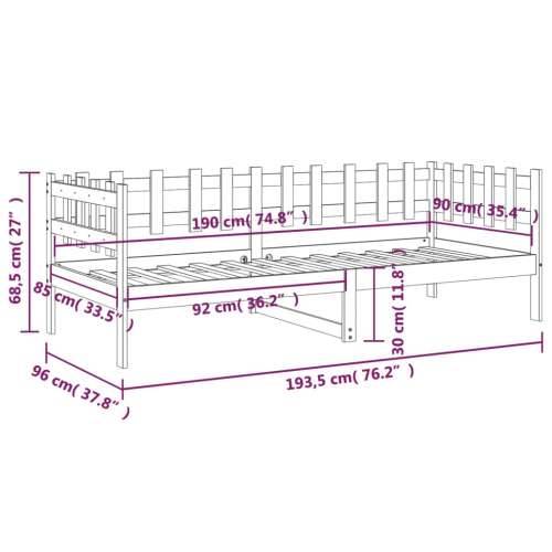 Dnevni ležaj sivi 90 x 190 cm od masivne borovine - Siva 90 x 190 cm Cijena