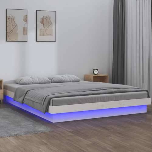 LED okvir za krevet bijeli 120 x 200 cm od masivnog drva