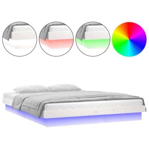 LED okvir kreveta bijeli 150 x 200 cm bračni od masivnog drva Cijena
