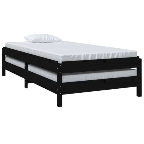 Složivi krevet crni 75 x 190 cm od masivne borovine - Crna 75 x 190 cm Cijena