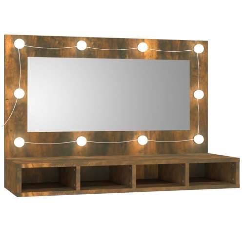 Ormarić s ogledalom LED boja dimljenog hrasta 90 x 31,5 x 62 cm Cijena