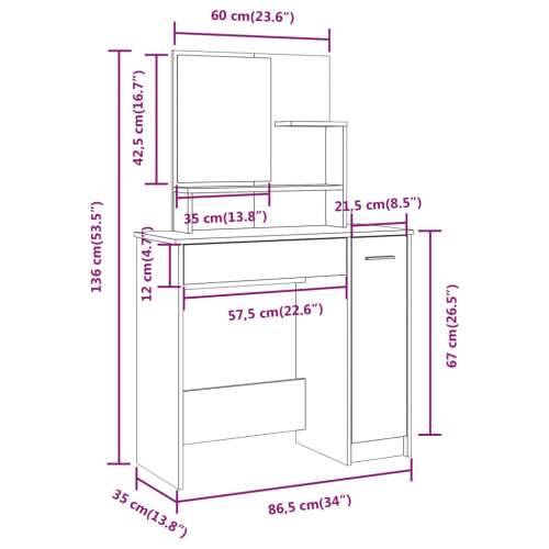 Set toaletni stolić boja dimljenog hrasta 86,5x35x136 cm - Dimljeni hrast 1 Cijena