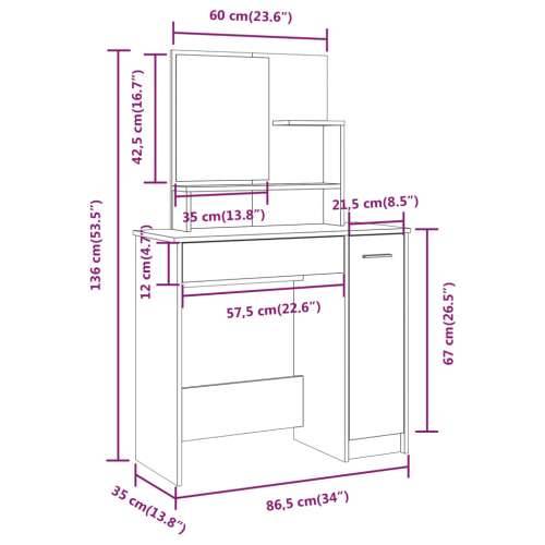 Set toaletni stolić boja dimljenog hrasta 86,5x35x136 cm Cijena