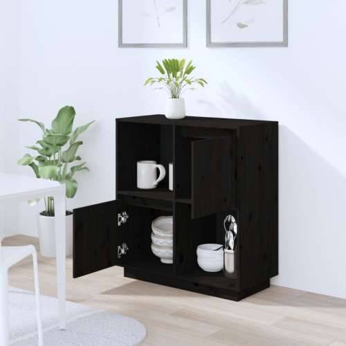 Komoda crna 74 x 35 x 80 cm od masivne borovine - Crna 1 Cijena