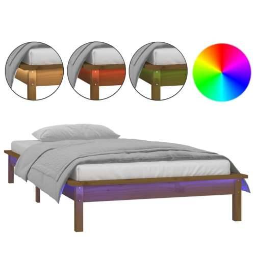 LED okvir za krevet smeđa boja meda 90x200 cm od masivnog drva Cijena