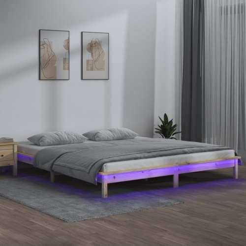 LED okvir kreveta 150 x 200 cm veliki bračni od masivnog drva Cijena