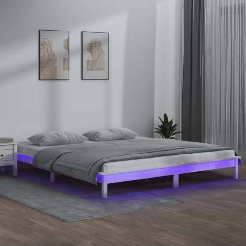 LED okvir kreveta bijeli 150 x 200 cm bračni od masivnog drva
