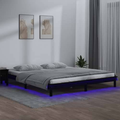 LED okvir kreveta crni 150 x 200 cm veliki bračni masivno drvo Cijena