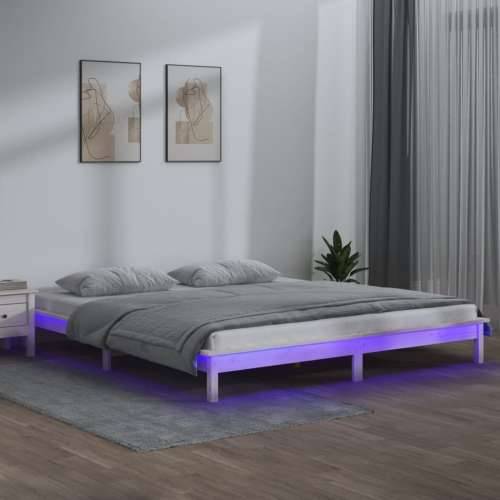 LED okvir kreveta bijeli 180x200 cm veliki bračni masivno drvo - Bijela 180 x 200 cm Cijena
