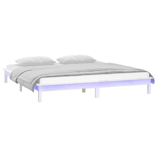 LED okvir kreveta bijeli 180x200 cm veliki bračni masivno drvo - Bijela 180 x 200 cm Cijena