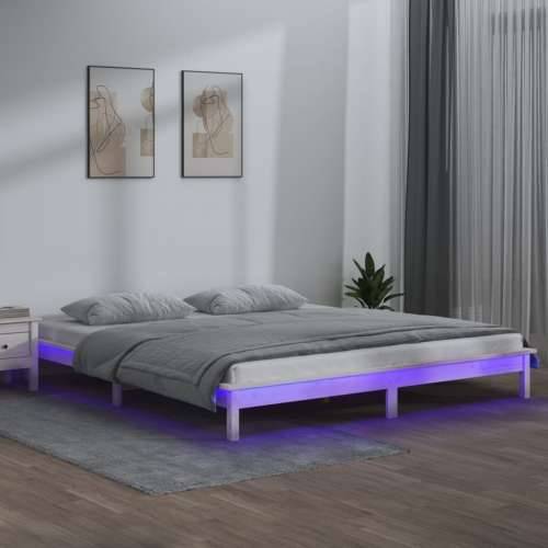 LED okvir za krevet bijeli 200 x 200 cm od masivnog drva