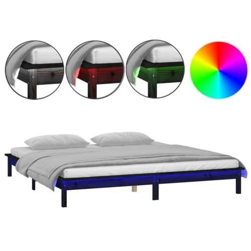 LED okvir za krevet crni 200 x 200 cm od masivnog drva Cijena