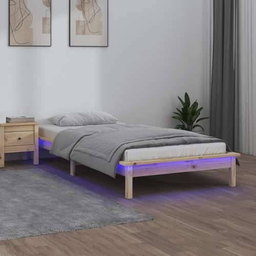 LED okvir kreveta 75 x 190 cm za jednu osobu od masivnog drva Cijena