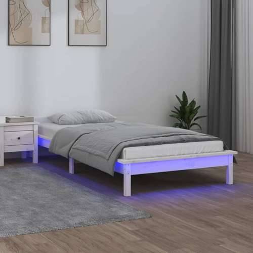 LED okvir kreveta bijeli 75x190 cm za jednu osobu masivno drvo