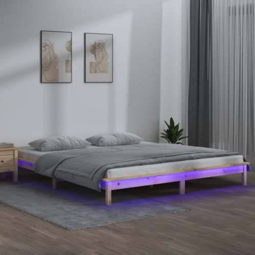 LED okvir za krevet 140 x 190 cm od masivnog drva - Prirodna 140 x 190 cm Cijena