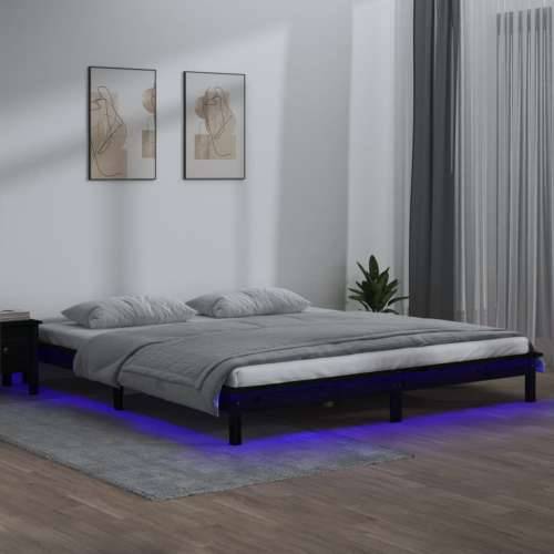 LED okvir za krevet crni 140 x 190 cm od masivnog drva