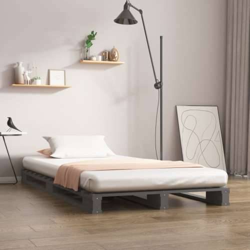 Krevet od paleta sivi 75 x 190 cm od masivne borovine mali