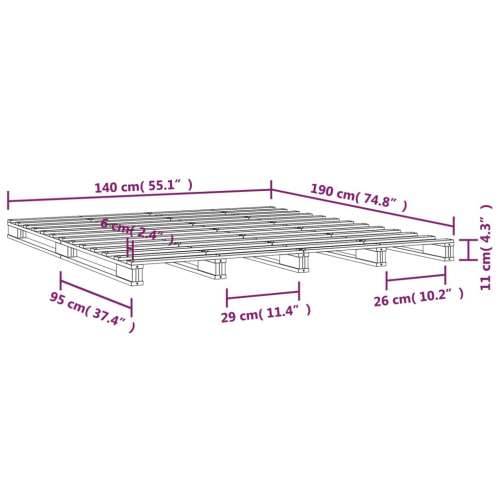 Krevet od paleta bijeli 140 x 190 cm od masivne borovine Cijena