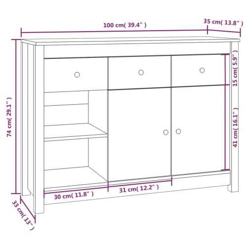 Komoda bijela 100 x 35 x 74 cm od masivne borovine - Bijela 1 Cijena