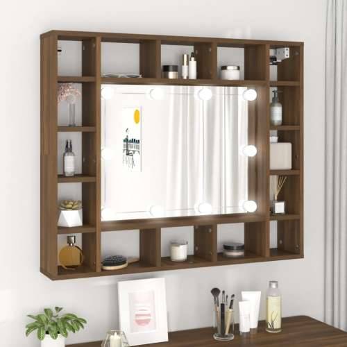 Ormarić s ogledalom LED boja smeđeg hrasta 91x15x76,5 cm - Smeđi hrast 1 Cijena