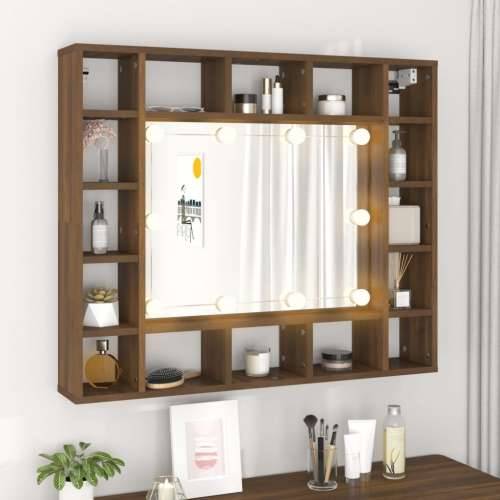 Ormarić s ogledalom LED boja smeđeg hrasta 91x15x76,5 cm - Smeđi hrast 1 Cijena