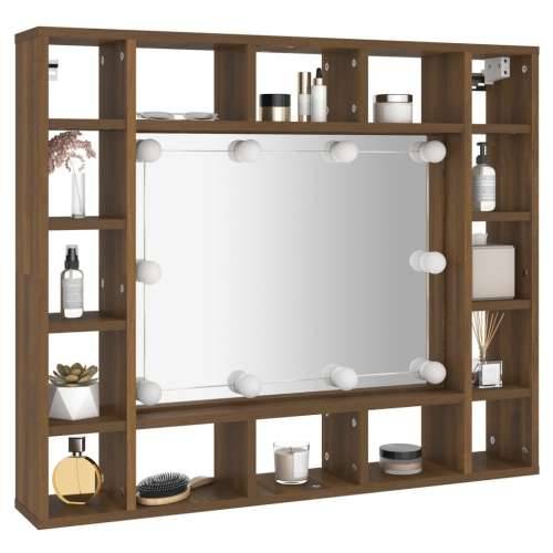 Ormarić s ogledalom LED boja smeđeg hrasta 91x15x76,5 cm - Smeđi hrast 1 Cijena