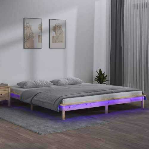 LED Okvir za krevet 140 x 200 cm od masivnog drva - Prirodna 140 x 200 cm Cijena