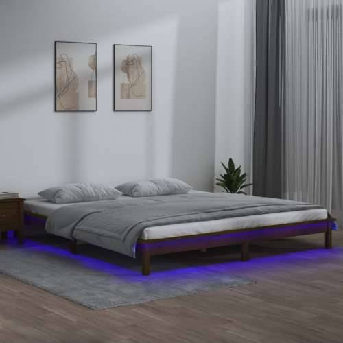 LED Okvir za krevet smeđa boja meda 140x200 cm od masivnog drva