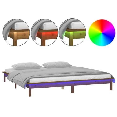 LED Okvir za krevet smeđa boja meda 140x200 cm od masivnog drva Cijena