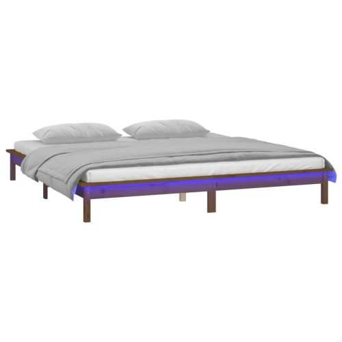 LED Okvir za krevet smeđa boja meda 140x200 cm od masivnog drva Cijena