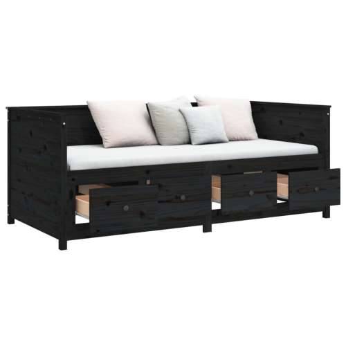 Dnevni ležaj crni 90 x 190 cm od masivne borovine - Crna 90 x 190 cm Cijena