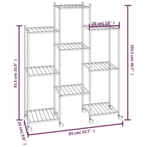 Stalak za cvijeće s kotačima 83 x 25 x 103,5 cm crni željezni - 1 S kotačem Cijena