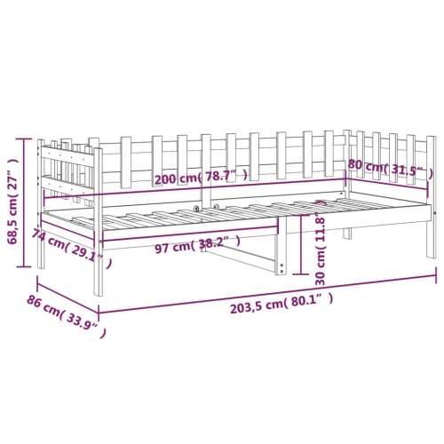 Dnevni ležaj sivi 80 x 200 cm od masivne borovine - Siva 80 x 200 cm Cijena