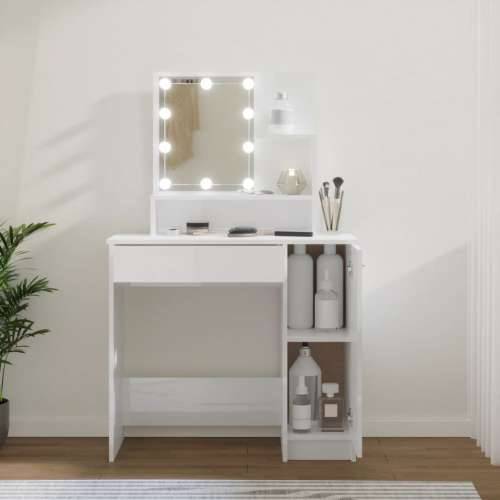 Toaletni stolić s LED Bijela visokog sjaja 86,5x35x136 cm