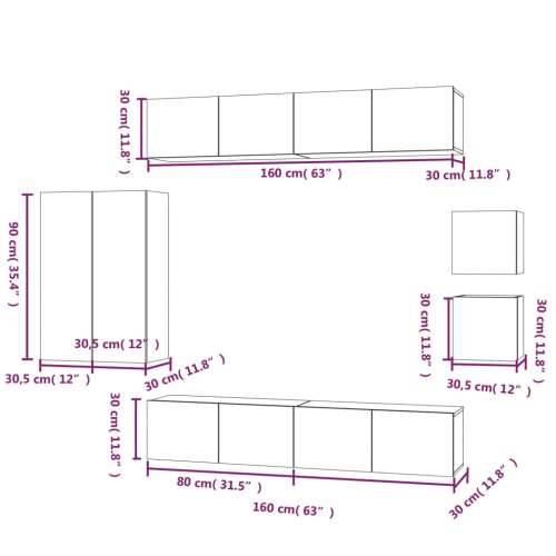 8-dijelni set TV ormarića boja smeđeg hrasta konstruirano drvo - Smeđi hrast 8 90 cm Cijena