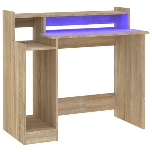 Radni stol s LED svjetlima hrast 97x45x90 cm konstruirano drvo Cijena