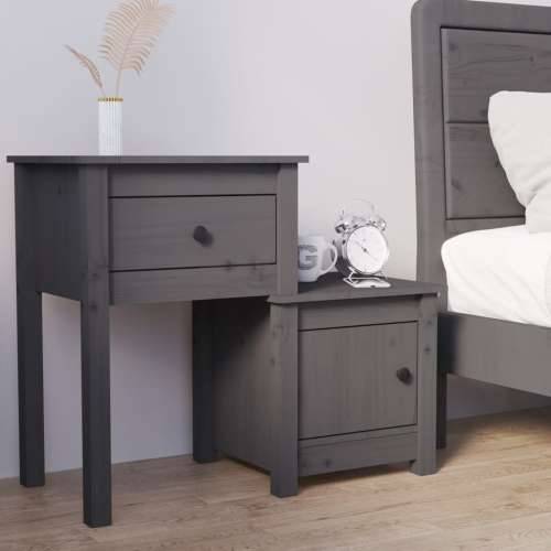 Noćni ormarić sivi 79,5 x 38 x 65,5 cm od masivne borovine - Siva 1 Cijena