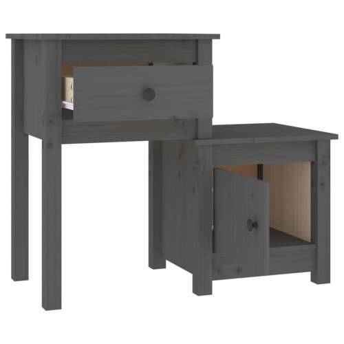Noćni ormarić sivi 79,5 x 38 x 65,5 cm od masivne borovine - Siva 1 Cijena