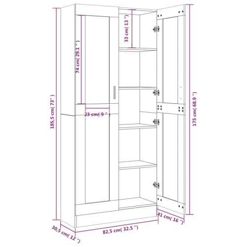 Vitrina boja dimljenog hrasta 82,5 x 30,5 x 185,5 cm drvena - Dimljeni hrast 1 185.5 cm Cijena