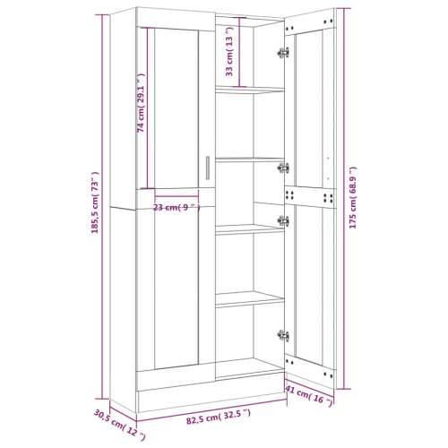 Vitrina boja dimljenog hrasta 82,5 x 30,5 x 185,5 cm drvena Cijena